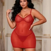 Nuisette rouge sexy dos ouvert et lacé (2) Nuisette rouge sexy dos ouvert lacé