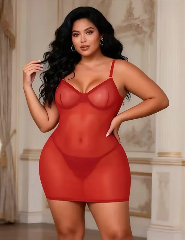 Nuisette rouge sexy dos ouvert et lacé (2) Nuisette rouge sexy dos ouvert lacé