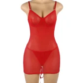 Nuisette rouge sexy dos ouvert lacé (3) Nuisette rouge sexy dos ouvert lacé