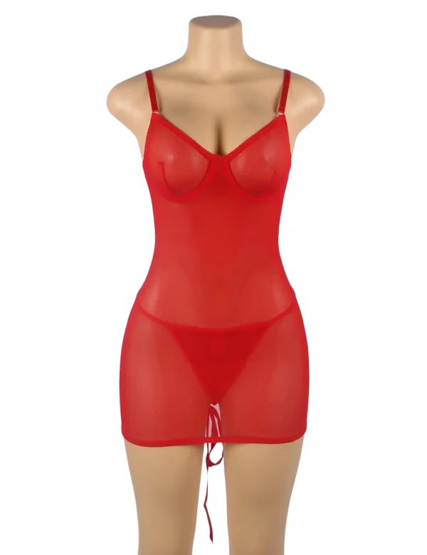 Nuisette rouge sexy dos ouvert lacé (3) Nuisette rouge sexy dos ouvert lacé