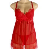 Nuisette rouge transparente à bretelles croisées (5) Nuisette rouge transparente à bretelles croisées