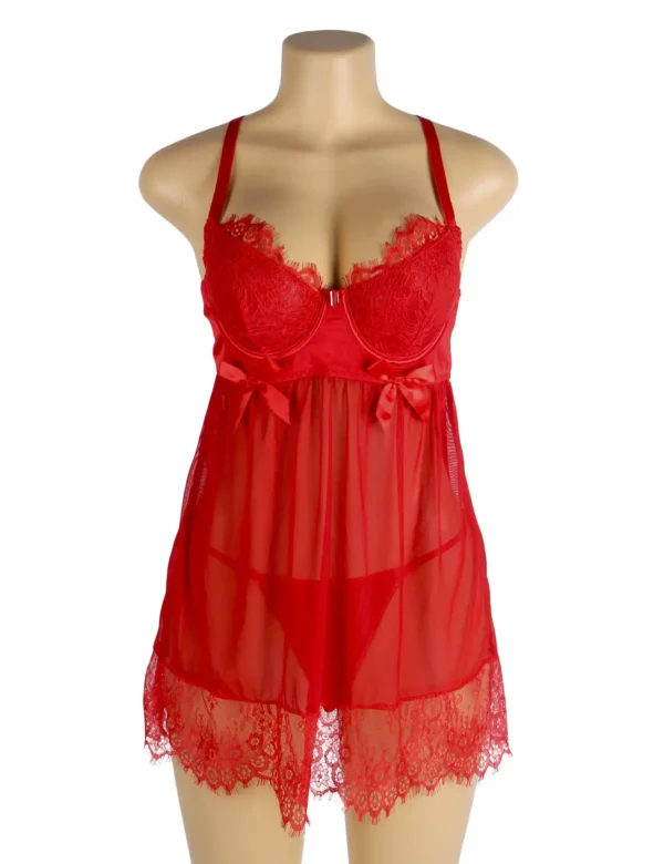 Nuisette rouge transparente à bretelles croisées (5) Nuisette rouge transparente à bretelles croisées