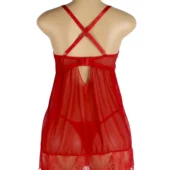 Nuisette rouge transparente à bretelles croisées (6) Nuisette rouge transparente à bretelles croisées