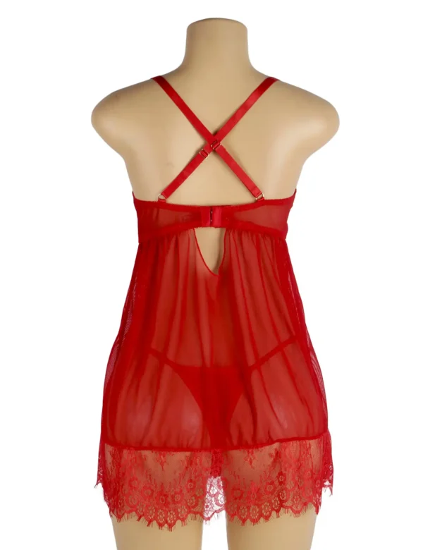 Nuisette rouge transparente à bretelles croisées (6) Nuisette rouge transparente à bretelles croisées