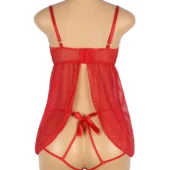 Nuisette rouge transparente à grands nœuds satinés (3) Nuisette rouge transparente à grands nœuds satinés