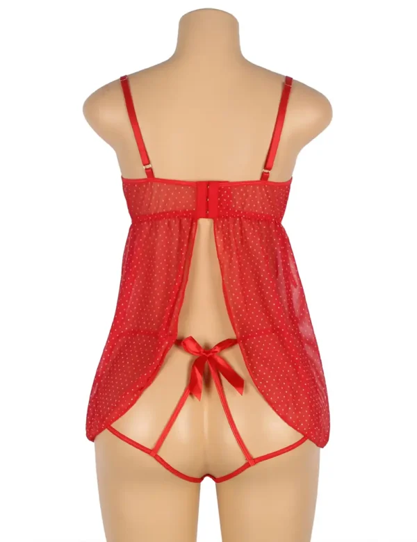 Nuisette rouge transparente à grands nœuds satinés (3) Nuisette rouge transparente à grands nœuds satinés