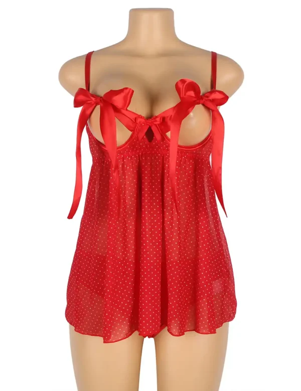 Nuisette rouge transparente à grands nœuds satinés (4) Nuisette rouge transparente à grands nœuds satinés