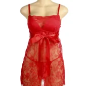 Nuisette rouge transparente dentelle et satin (2) Nuisette rouge transparente dentelle et satin