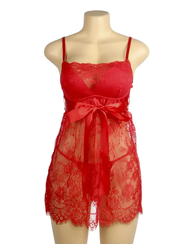 Nuisette rouge transparente dentelle et satin (2) Nuisette rouge transparente dentelle et satin