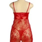 Nuisette rouge transparente dentelle et satin (3) Nuisette rouge transparente dentelle et satin