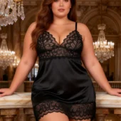Nuisette satin noir et dentelle dos ouvert (4) Nuisette satin noir et dentelle dos ouvert
