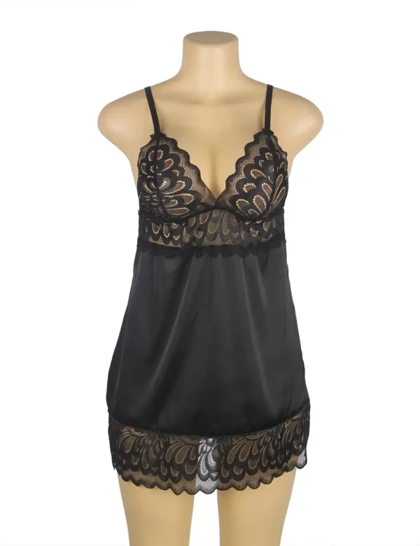 Nuisette satin noir et dentelle dos ouvert (5) Nuisette satin noir et dentelle dos ouvert