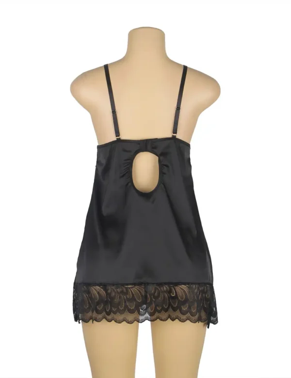 Nuisette satin noir et dentelle dos ouvert (6) Nuisette satin noir et dentelle dos ouvert