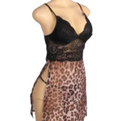 Nuisette sexy léopard fendue à chaînes (7) Nuisette sexy léopard fendue à chaînes