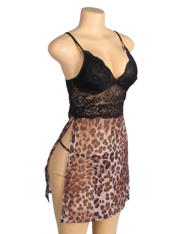 Nuisette sexy léopard fendue à chaînes (7) Nuisette sexy léopard fendue à chaînes