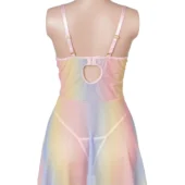 Nuisette transparente arc-en-ciel à fleurs brodées