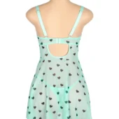 Nuisette vert menthe à motifs cœurs (2) Nuisette vert menthe à motifs cœurs