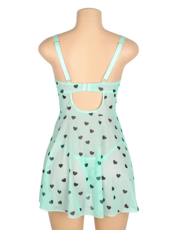 Nuisette vert menthe à motifs cœurs (2) Nuisette vert menthe à motifs cœurs