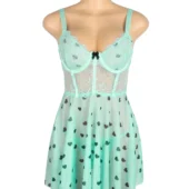 Nuisette vert menthe à motifs cœurs (3) Nuisette vert menthe à motifs cœurs