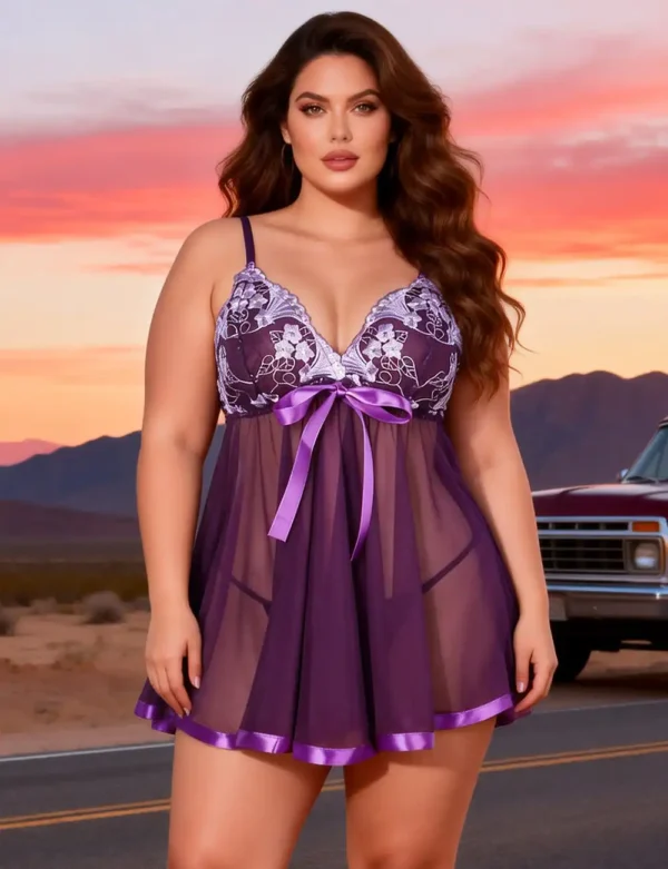 Nuisette violette ample à décolleté brodé (3) Nuisette violette ample à décolleté brodé