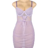 Nuisette violette moulante dentelle et laçage (3) Nuisette violette moulante dentelle et laçage
