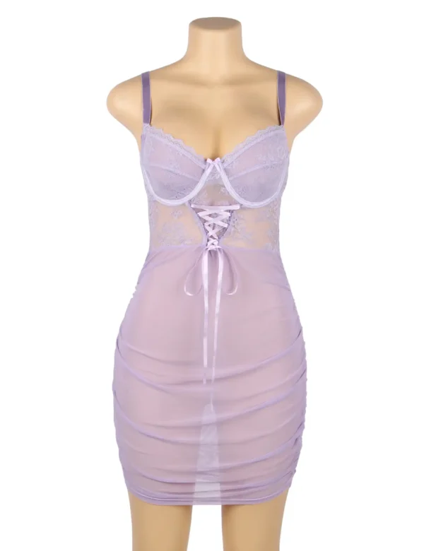 Nuisette violette moulante dentelle et laçage (3) Nuisette violette moulante dentelle et laçage