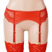 Porte-jarretelles fin cuir et dentelle Scarla rouge (5) Porte-jarretelles fin cuir et dentelle Scarla