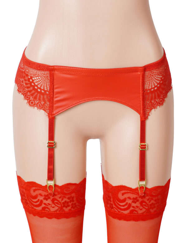 Porte-jarretelles fin cuir et dentelle Scarla rouge (5) Porte-jarretelles fin cuir et dentelle Scarla