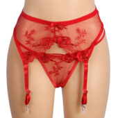 Porte-jarretelles transparent brodé Zélie rouge (4) Porte-jarretelles transparent brodé Zélie