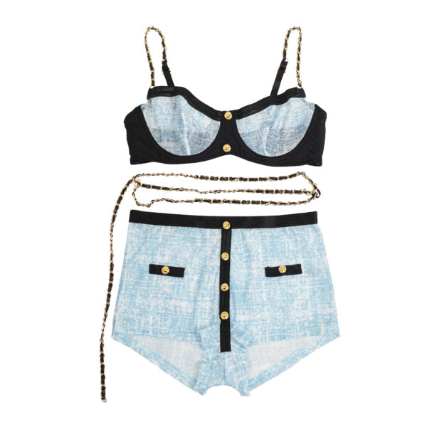 Soutien-gorge et shorty ceinture chaînée tweed — bleu (4) Soutien-gorge et shorty ceinture chaînée tweed — bleu