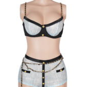 Soutien-gorge et shorty ceinture chaînée tweed — bleu (5) Soutien-gorge et shorty ceinture chaînée tweed — bleu