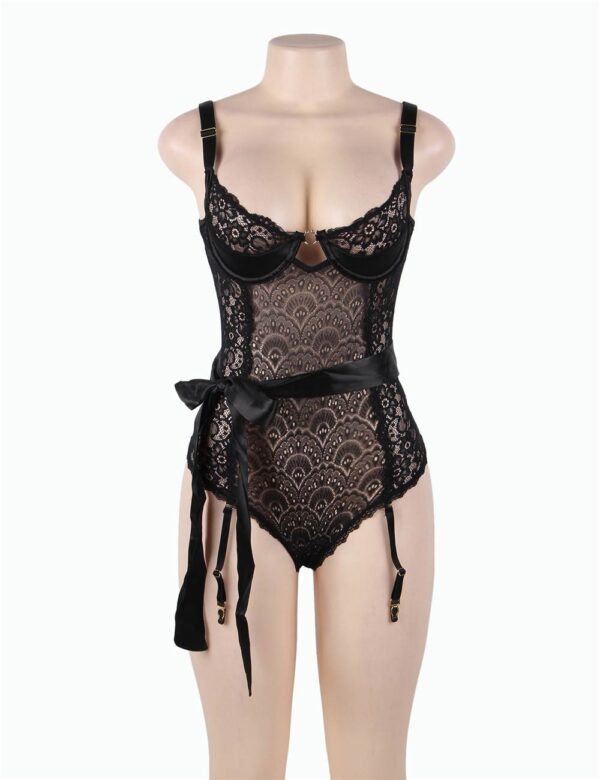 bustier dentelle éventail jarretières (5) Bustier dentelle éventail ceinture nouée jarretières